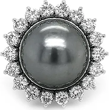 Prsten Zlatý Prsten s Přírodní Perlou a Diamanty 2010455