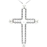 Přívěsek Kříž s Perlou a Zirkony z Bílého Zlata 7151267