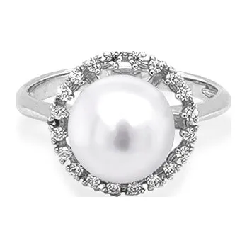 Prsten Zlatý Prsten s Perlou a Zirkony 7130299