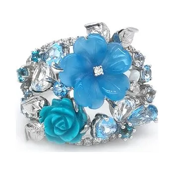 Prsten Zlatý Prsten s Diamanty a Polodrahokamy 2011586