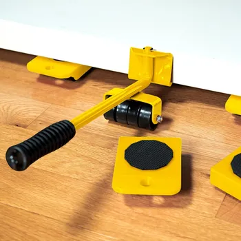 Pojezdové kolečko 5dílná sada na stěhování nábytku Podložky 10,3 x 8 cm. Páka 36 x 5,5 cm