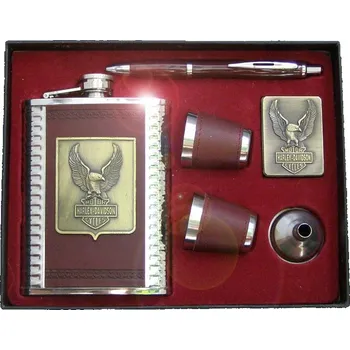 Peněženka Dárková sada Harley Davidson . Kůže nerez. Placatka, pero, zapalovač