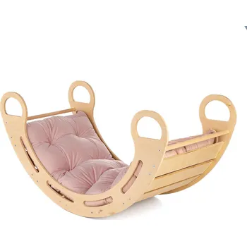 Dětská houpačka Dřevěná montessori houpačka s růžovým polštářem - 85 cm