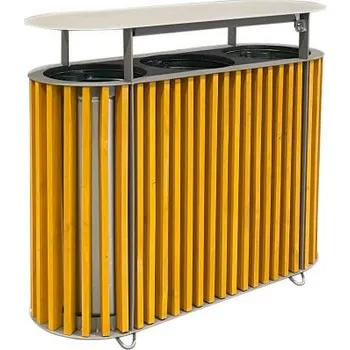 Odpadkový koš Meva Trojkoš koš dřevěný se stříškou 3 x 50 l