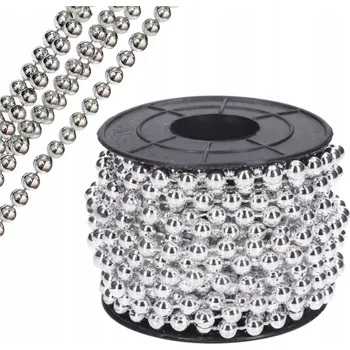 Vánoční dekorace VÁNOČNÍ ŘETĚZ OZDOBA NA STROMEČEK KORÁLKY GIRLANDA DEKORACE STŘÍBRNÝ 5M