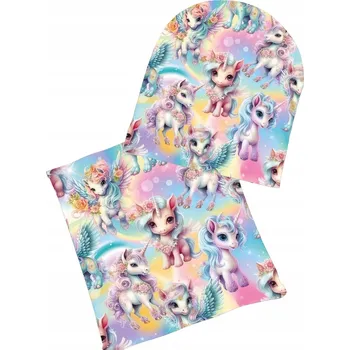 Čepice Dětská zimní podzimní sada Nákrčník Čepice s jednorožci