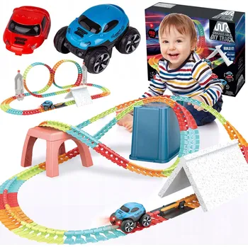 autodráha Pružná autodráha pro děti autíčko na baterie 192 dílků
