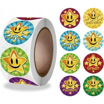 samolepka NAKLEJKI 500 ks MOTIVAČNÍ SAMOLEPKY PRO DĚTI, ŽÁKY - OBLIČEJE, ÚSMĚVY - ROLE