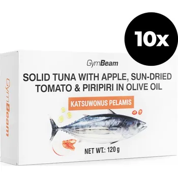 Anabolizér GymBeam Tuna in Olive Oil with Apple, Sun-Dried Tomato & Piripiri 10 x 120 g