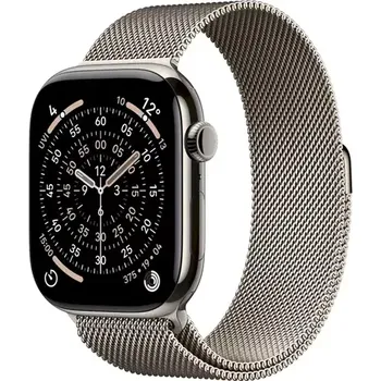 Apple Watch Series 11 GPS+Cellular 46mm Titanové tělo - Přírodní milánský tah M/L (MFD04MP/A)