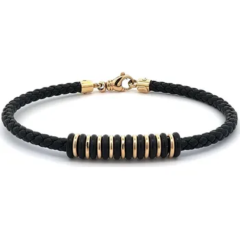 Náramek Zlatý Pánský Kožený Náramek 7020072