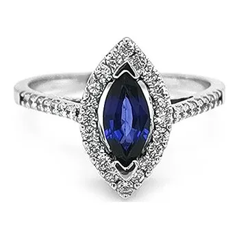 Prsten Zlatý Prsten se Safítrem a Diamanty 2010596