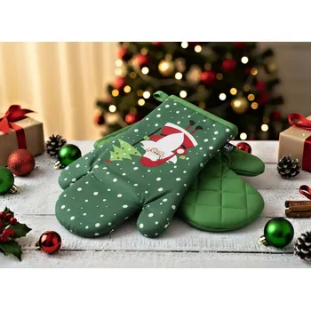 Chňapka Vánoční kuchyňské rukavice chňapky COLOURFUL XMAS zelená 19x30 cm 100% bavlna Balení 2 kusy - levá a pravá rukavice.