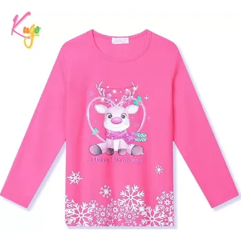 Dívčí vánoční tričko dl.r. Kugo MC3823, tmavě růžové