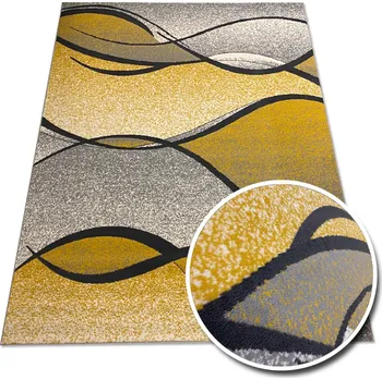 Koberec ŠEDÝ KOBEREC DO OBÝVÁKU 120X170 CM NEW IDEA STUHA ŽLUTÁ 3495GB12 MĚKKÝ