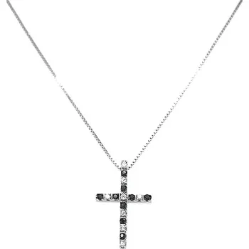 Přívěsek Zlatý Přívěsek Kříž s Černými a Bílými Diamanty 2050349