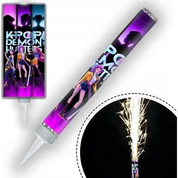 Dortová svíčka DORTOVÁ FONTÁNA DEMON HUNTERS LOVKYNĚ DÉMONŮ K-POP PRSKAVKA SVÍČKA 12cm