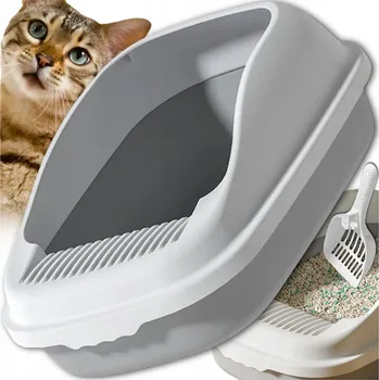 Toaleta pro kočky velká otevřená bílá s lopatkou 47x32x18 cm