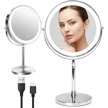 Zrcadlo ZRCADLO NA LÍČENÍ KOSMETICKÉ PODSVÍCENÉ LED, OBOUSTRANNÉ, STOJÍCÍ