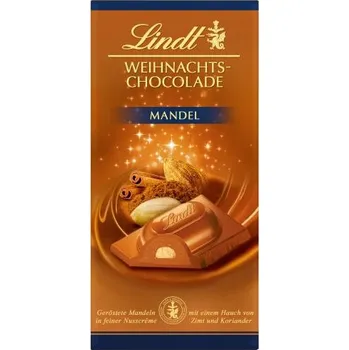 Čokoláda Lindt Vánoční čokoláda mléčná s mandlemi 100 g