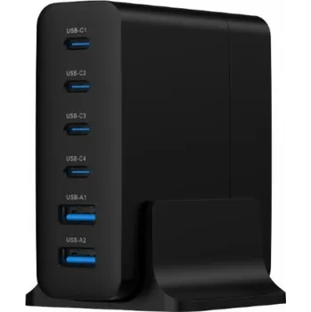 Gembird TA-UC-2A4C-PD75-01-BK nabíječka na PDA/mobilní telefon Univerzální Černá AC Rychlé nabíjení Vnitřní