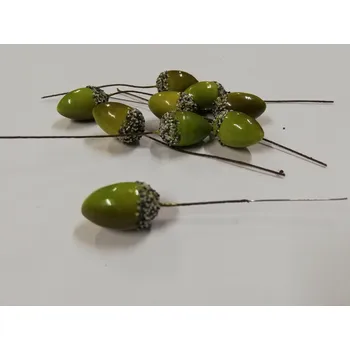 Vánoční dekorace Dekorace plastová na drátku - žalud zelený 2,5cm