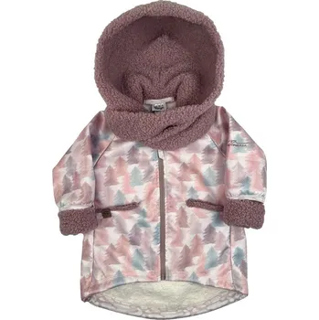 Kojenecká bunda LITTLE THINGS kabátek softshellový s kapucí a šálou fialková vel. 5-7 let