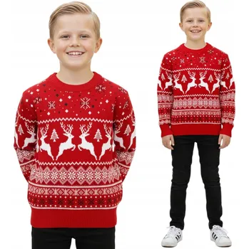 Chlapecký svetr Vánoční svetr pro děti červený se soby norský vzor vlna chlapecký 14/15