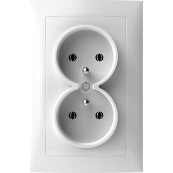 Elektrická zásuvka Dvojitá zásuvka s uzemněním, monoblok, bílý lesk, Berker B.Čtverec