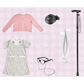 Karnevalový kostým KOSTÝM KOSTÝM PŘEVLEK BABIČKY PRO DĚTI PARUKA KOMPLET HŮLKA PARUKA PLES