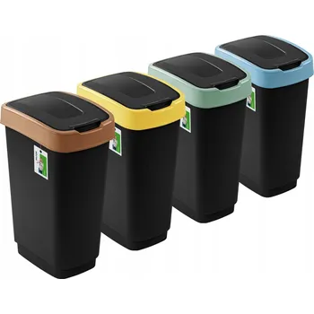 Odpadkový koš Sada košů na třídění odpadu Klip Černá 4x50 l s barevnými víky