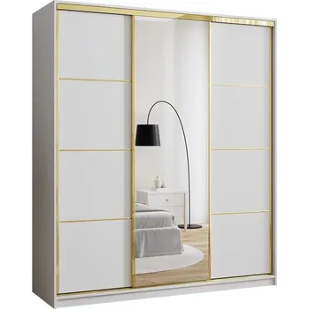 Šatní skříň Šatní skříň DAZIO 180 se zrcadlem, 4 šuplíky a 2 šatními tyčemi, bílý mat +možnost VÝNOSU + vyzvednutí ZDARMA