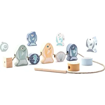 ostatní stavebnice Cubika Pastel Navlékací ryby a mořští živočichové - navlékací set - 13 dřevěných dílů a 8 před