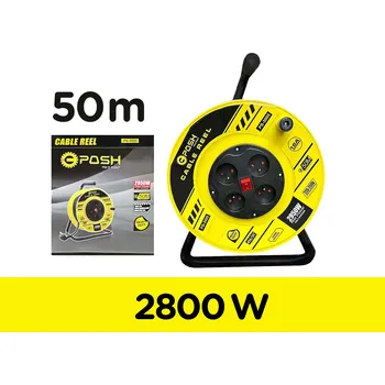 Prodlužovací kabel POSH Prodlužovací kabel 50 m na bubnu gumový - vodič 3x 2,5mm - 4 zásuvky 2800 W