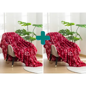 deka 2x Červená vánoční mikroplyšová deka SNOWFALL 150x200 cm