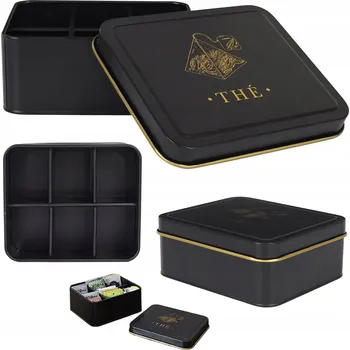 Dóza na potraviny Dóza na čaj Oris černo-zlatá kovová 18x15x7 cm Elegantní černá