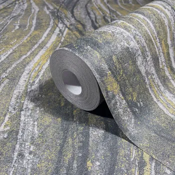 Tapeta Tmavě šedá tapeta do pokoje kanceláře s vlnitou žlutou strukturou