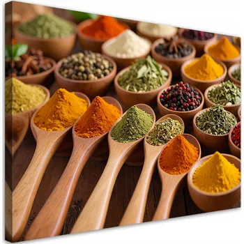 Obraz Obraz do kuchyně, Dřevěné lžíce s kořením a bylinkami 120x80