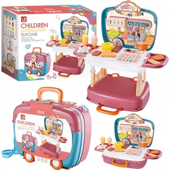 Dětská kuchyňka Dětská kuchyňka skládací KUFŘÍK 3v1 SADA KUCHYŇSKÉHO NÁDOBÍ ZVUK SVĚTLO