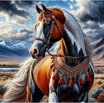 Obraz DIAMANTOVÁ VÝŠIVKA MOZAIKA KŮŇ V INDIÁNSKÉM POSTROJI 2002484 30x40 cm