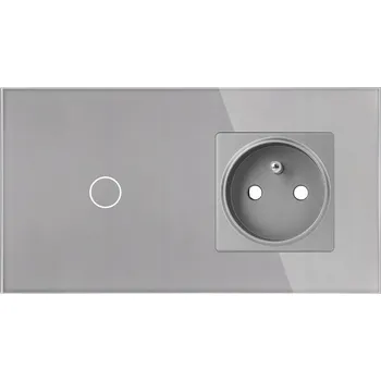 vypínač JEDNOPÓLOVÝ SKLENĚNÝ VYPÍNAČ SVĚTLA 1G + JEDNODUCHÁ ZÁSUVKA STŘÍBRNÁ ŠEDÁ