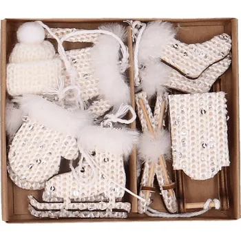 Vánoční ozdoba Sada dřevěných ozdob krémové barvy 3-7cm 6 Ks