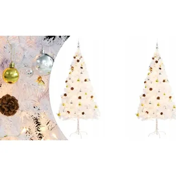 Vánoční stromek Umělý vánoční stromek s ozdobami a světýlky, bílý, 180 cm