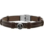 Manoki Pánský náramek Neptuno z pravé kůže a chirurgické oceli, hnědý BA523A Hnědá 22 cm