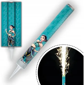 Dortová svíčka DORTOVÁ FONTÁNA DEMON HUNTERS LOVKYNĚ DÉMONŮ K-POP PRSKAVKA SVÍČKA 12cm