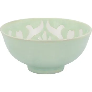 Zelená porcelánová miska s květy uvnitř Arés - Ø12*5,5 cm / 300ml