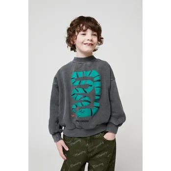 Chlapecká mikina Dětská bavlněná mikina Bobo Choses Snake 225BC006 šedá 90X, vel. 89/98