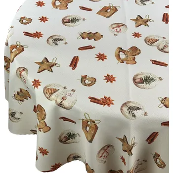 ubrus Ubrus Vánoční Odolný Skvrnám Béžový Baňky prům. 150 cm