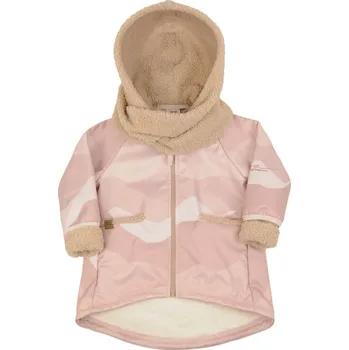 Kojenecká bunda LITTLE THINGS kabátek softshellový s kapucí a šálou béžová vel. 5-7 let