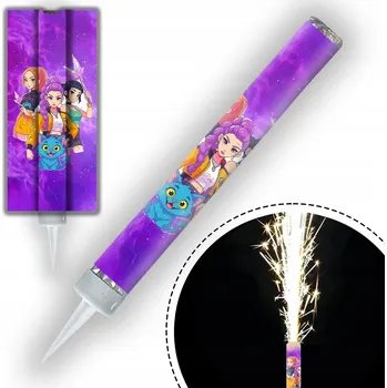 Dortová svíčka DORTOVÁ FONTÁNA DEMON HUNTERS LOVKYNĚ DÉMONŮ K-POP PRSKAVKA SVÍČKA 12cm